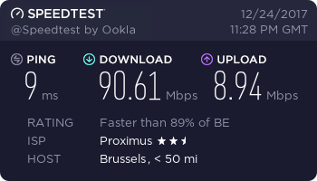 speedtest.net shortly after resync RTT 9 ms to proximus test 20171225.png