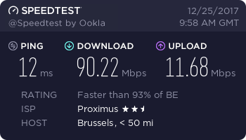speedtest.net 10h after resync RTT 12 ms to proximus test 20171225.png