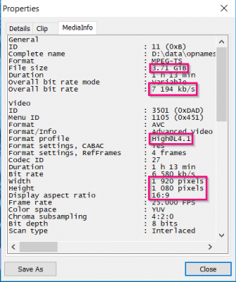 Info over de Telenet opname, let op bitrate, resolutie en compressieprofiel!