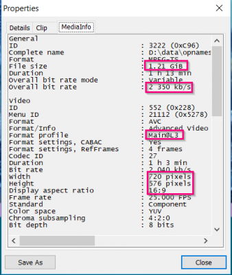 Info over de TV Vlaanderen opname, let op bitrate, resolutie en compressieprofiel!