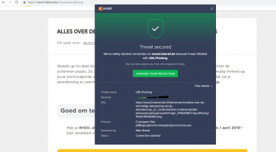Phishing melding bij openen site.