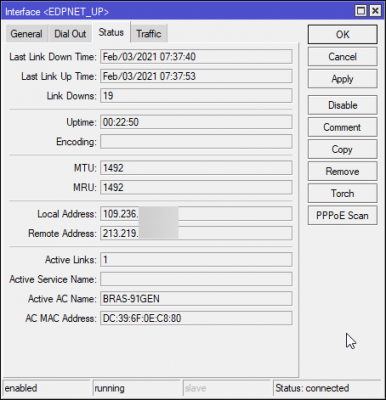 PPPoE status