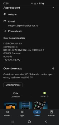 Als je de info van de app bekijkt,  zie je alleen Roemeense gegevens en uitleg.