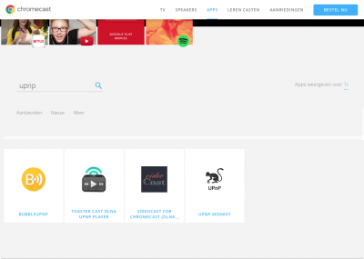 Ondersteunde UPNP apps voor Chromecast casting